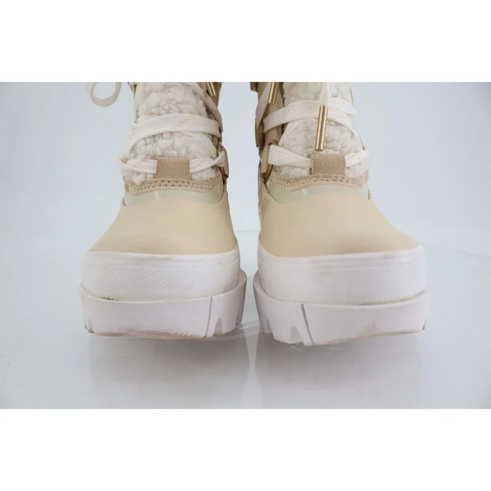 SOREL Joan of Arctic Next Boots Lug Sole Beige Leather Faux Fur Lined Size 5
